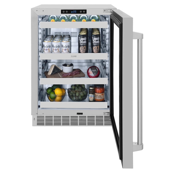 ZLINE 24 in. Touchstone 151 Can Beverage Fridge with Stainless Steel Glass Door, Open Box-Great Condition
