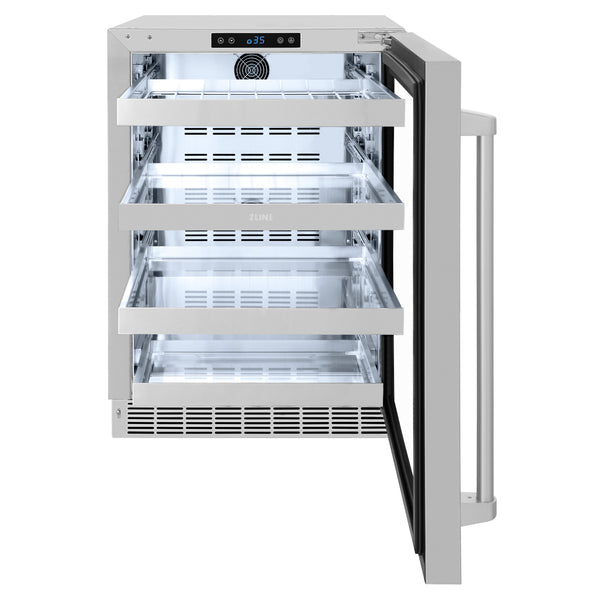 ZLINE 24 in. Touchstone 151 Can Beverage Fridge With Stainless Steel Glass Door (RBSO-GS-24)