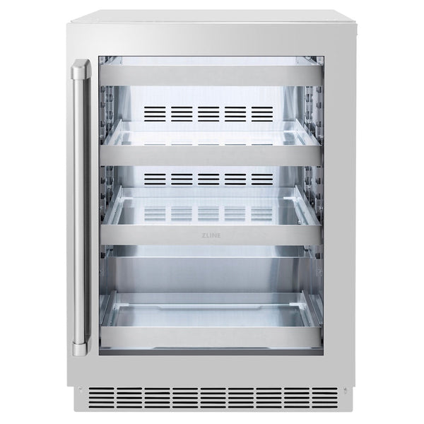 ZLINE 24 in. Touchstone 151 Can Beverage Fridge with Stainless Steel Glass Door, Open Box-Good Condition