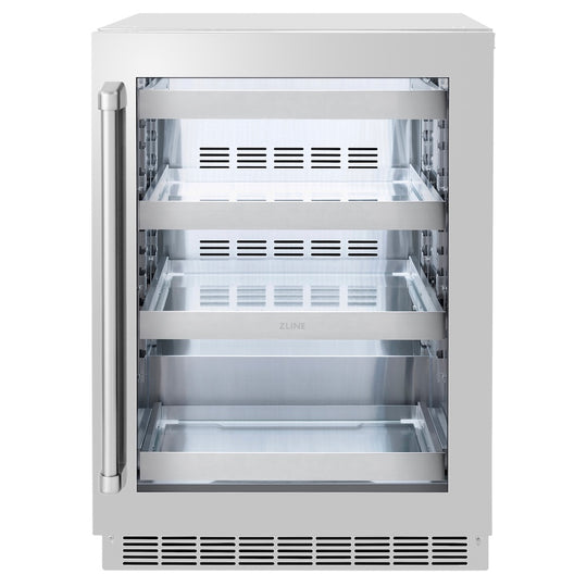 ZLINE 24 in. Touchstone 151 Can Beverage Fridge with Stainless Steel Glass Door, Open Box-Great Condition