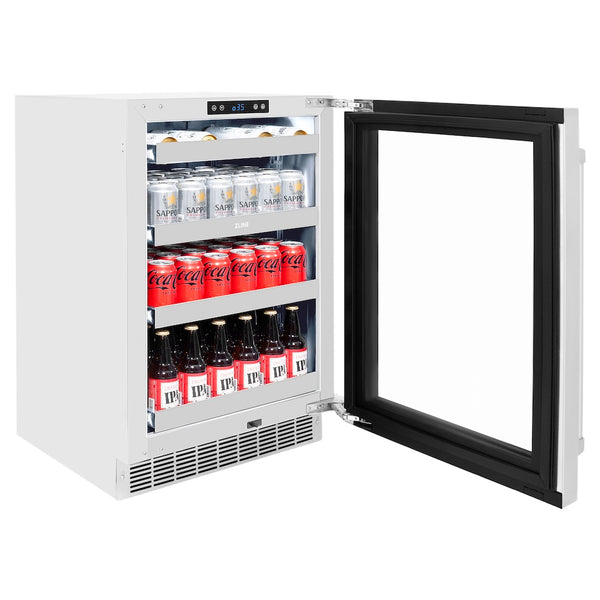 ZLINE 24 in. Touchstone 151 Can Beverage Fridge with Stainless Steel Glass Door, Open Box-Great Condition