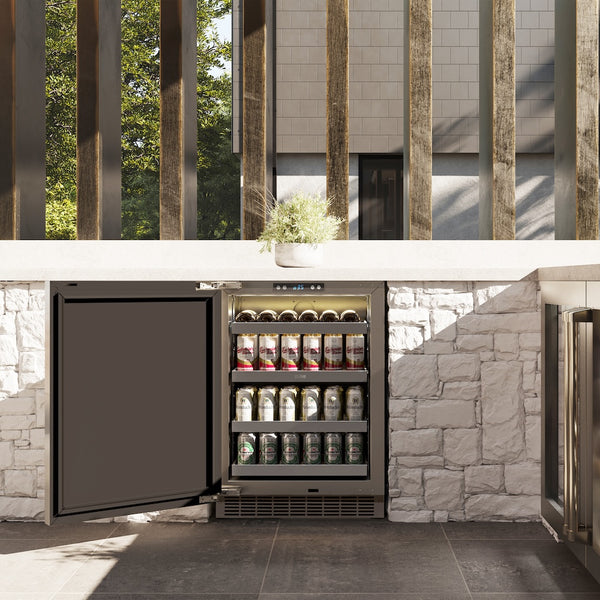ZLINE 24 in. Touchstone 151 Can Beverage Fridge with Solid Stainless Steel Door, Open Box-Great Condition