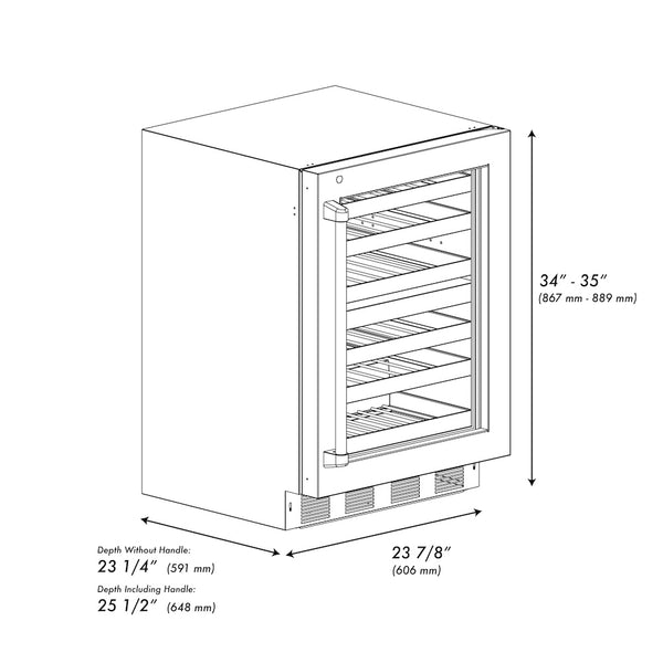 ZLINE 24 in. Touchstone Dual Zone 44 Bottle Wine Cooler with Stainless Steel Glass Door, Open Box-Good Condition