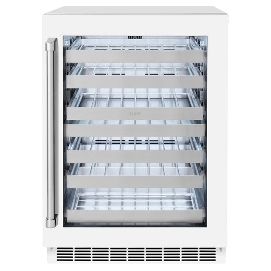 ZLINE 24 in. Touchstone Dual Zone 44 Bottle Wine Cooler With White Matte Glass Door (RWDO-WM-24)