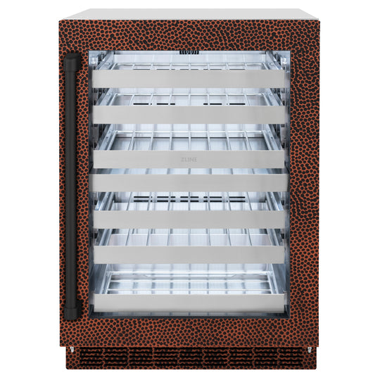 ZLINE 24 in. Touchstone Dual Zone 44 Bottle Wine Cooler with Hand Hammered Copper Glass Door (RWDO-HH-24)
