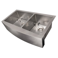 ZLINE 36 in. Courchevel Farmhouse Apron Mount Double Bowl Satin Stainless Steel Kitchen Sink with Bottom Grid (SA60D-36S)