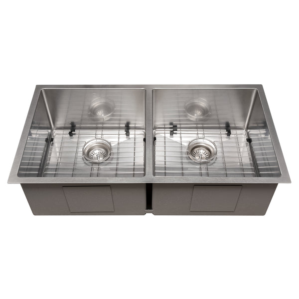 ZLINE 36 in. Anton Undermount Double Bowl Satin Stainless Steel Kitchen Sink with Bottom Grid (SR50D-36S)