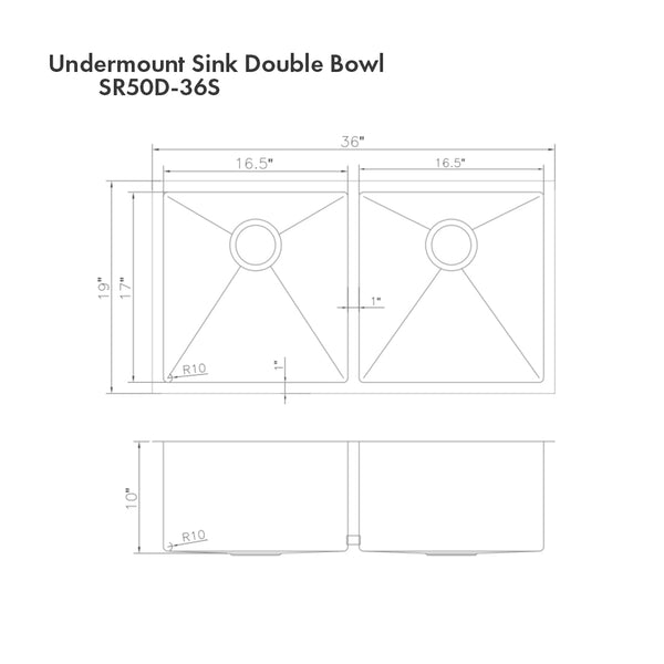 ZLINE 36 in. Anton Undermount Double Bowl Satin Stainless Steel Kitchen Sink with Bottom Grid (SR50D-36S)