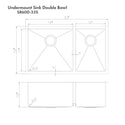 ZLINE 33 in. Chamonix Undermount Double Bowl Satin Stainless Steel Kitchen Sink with Bottom Grid (SR60D-33S)