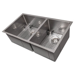 ZLINE 33 in. Chamonix Undermount Double Bowl Satin Stainless Steel Kitchen Sink with Bottom Grid (SR60D-33S)