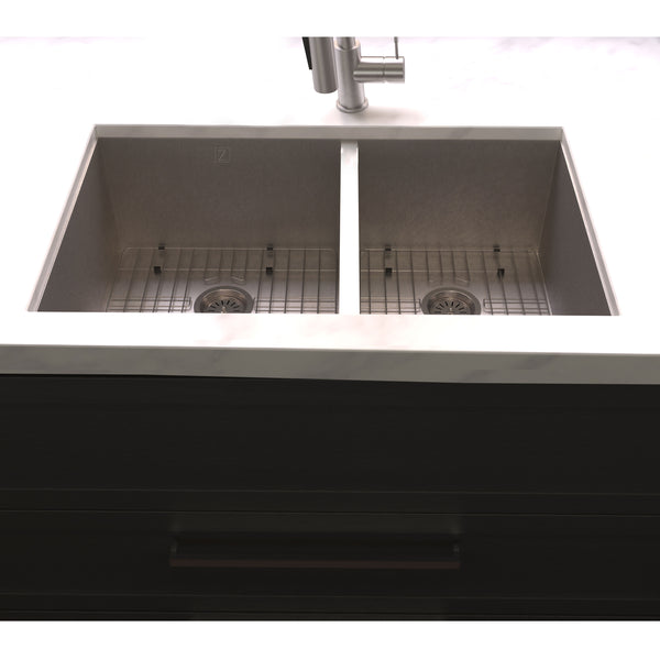 ZLINE 36 in. Chamonix Undermount Double Bowl Satin Stainless Steel Kitchen Sink with Bottom Grid (SR60D-36S)