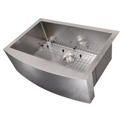 ZLINE 30 in. Zermatt Farmhouse Apron Mount Single Bowl Satin Stainless Steel Kitchen Sink with Bottom Grid (SAS-30S)