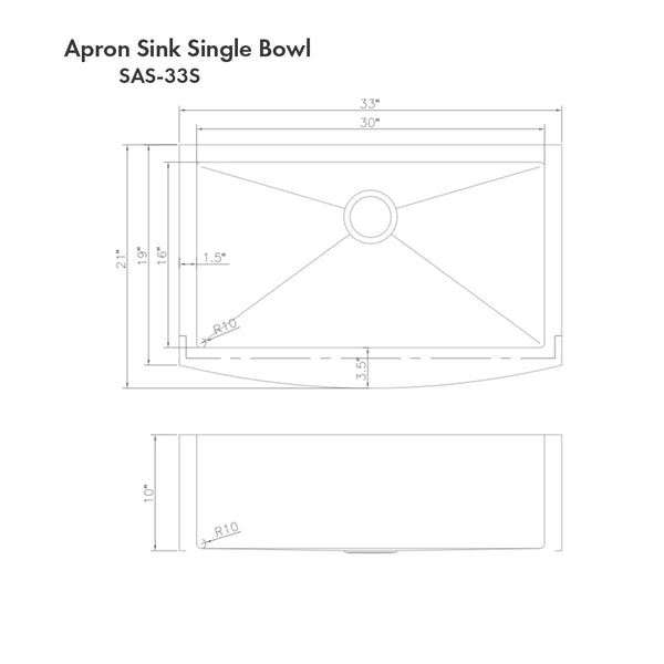 ZLINE 33 in. Vail Farmhouse Apron Mount Single Bowl Satin Stainless Steel Kitchen Sink with Bottom Grid (SAS-33S)