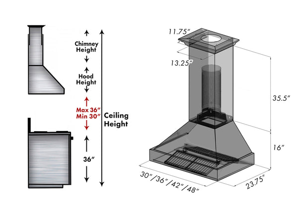 30" Ducted Fingerprint Resistant Stainless Steel Range Hood with Blue Gloss Shell (8654BG-30)