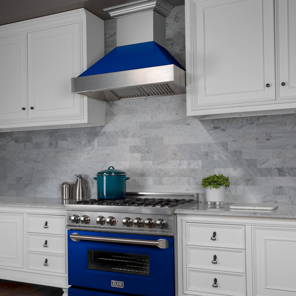 30" Ducted Fingerprint Resistant Stainless Steel Range Hood with Blue Gloss Shell (8654BG-30)