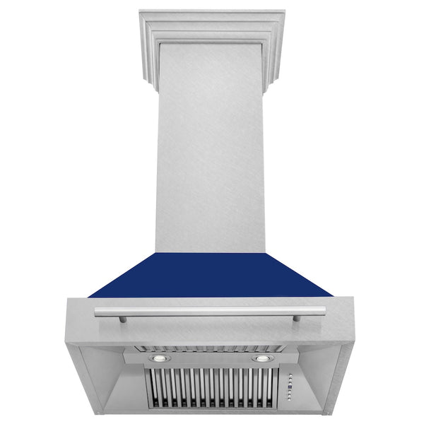 ZLINE 30" Fingerprint Resistant Stainless Steel Range Hood with Blue Gloss Shell (8654SNX-BG30)