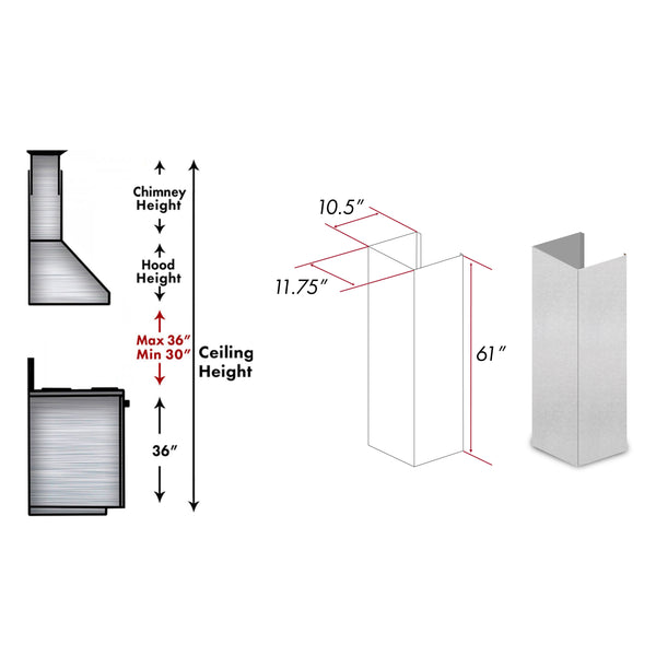 ZLINE 61 in. Satin Stainless Steel Chimney Extension for Ceilings up to 12.5 ft. (8KN4S-E)