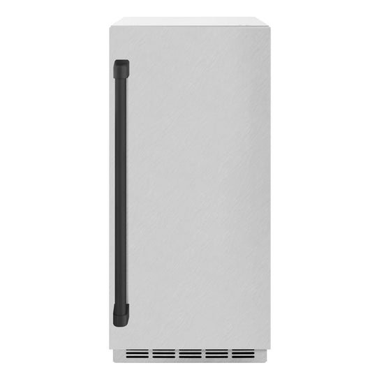 ZLINE Autograph Edition 15 in. Touchstone Gourmet Ice Maker with Drain Pump and Satin Stainless Steel Door with Matte Black Handle (IGMDZ-SN-15-MB)