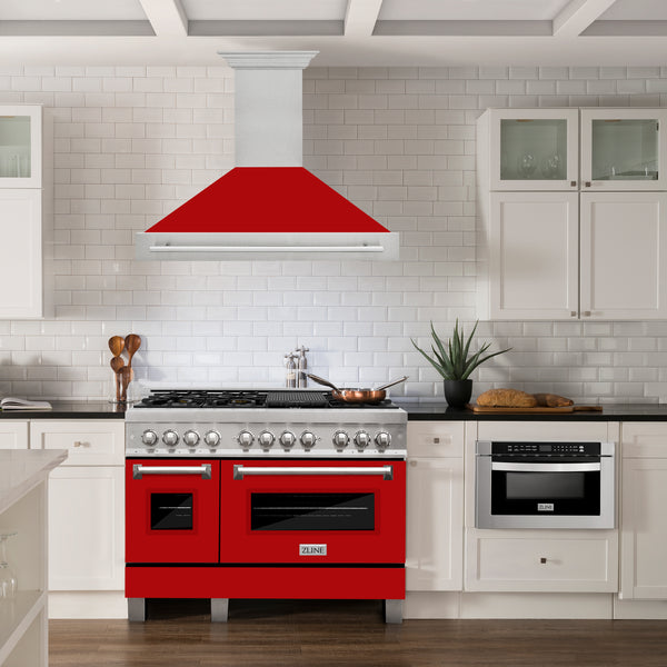 ZLINE 48" Fingerprint Resistant Stainless Steel Range Hood with Red Matte Shell (8654SNX-RM48)