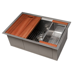 ZLINE 27 in. Garmisch Undermount Single Bowl Satin Stainless Steel Kitchen Sink with Bottom Grid and Accessories (SLS-27S)