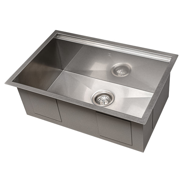 ZLINE 27 in. Garmisch Undermount Single Bowl Satin Stainless Steel Kitchen Sink with Bottom Grid and Accessories (SLS-27S)