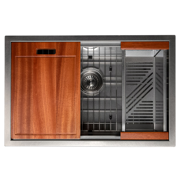 ZLINE 27 in. Garmisch Undermount Single Bowl Satin Stainless Steel Kitchen Sink with Bottom Grid and Accessories (SLS-27S)