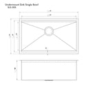 ZLINE 33 in. Garmisch Undermount Single Bowl Satin Stainless Steel Kitchen Sink with Bottom Grid and Accessories (SLS-33S)