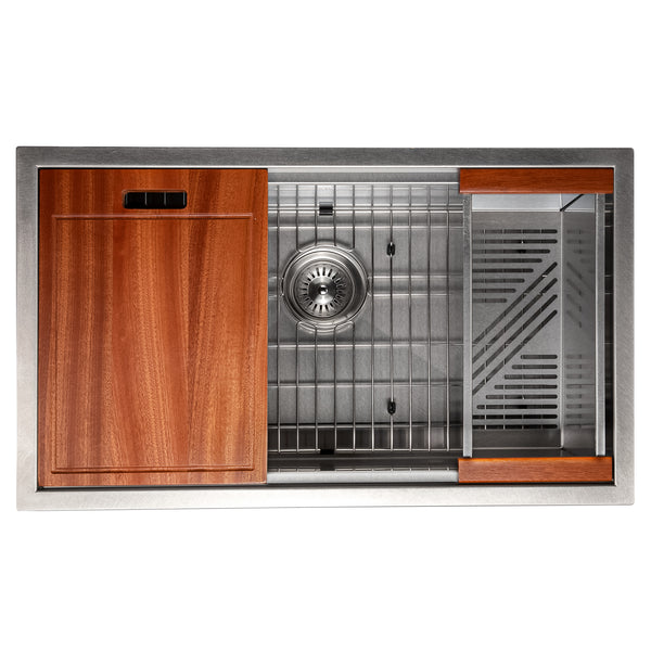 ZLINE 33 in. Garmisch Undermount Single Bowl Satin Stainless Steel Kitchen Sink with Bottom Grid and Accessories (SLS-33S)