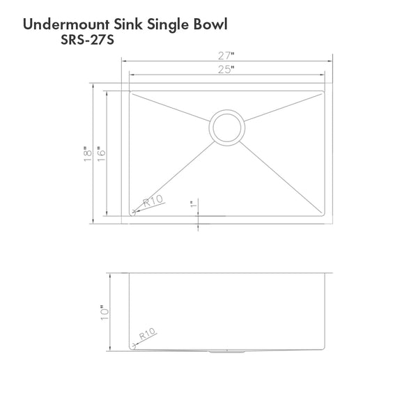 ZLINE 27 in. Meribel Undermount Single Bowl Satin Stainless Steel Kitchen Sink with Bottom Grid (SRS-27S)