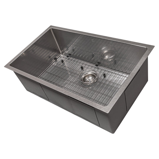 ZLINE 30 in. Meribel Undermount Single Bowl Satin Stainless Steel Kitchen Sink with Bottom Grid (SRS-30S)
