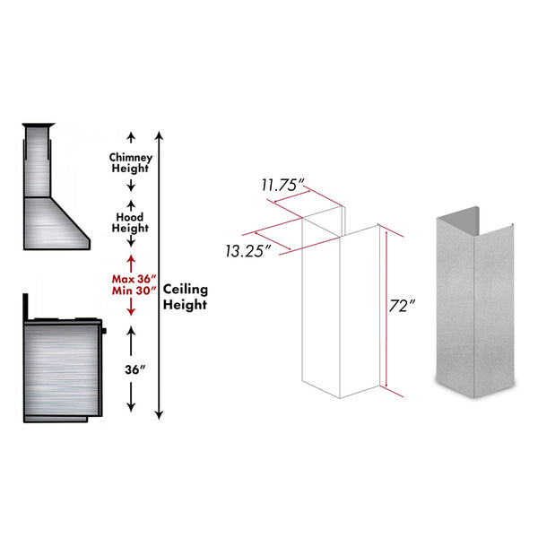 ZLINE 72 in. Satin Stainless Steel Extended Chimney and Crown (8654-E)