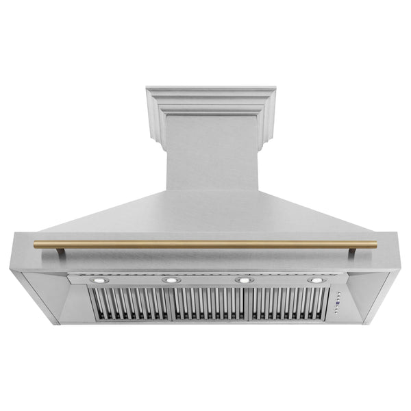 ZLINE Autograph Edition 48" Fingerprint Resistant Stainless Steel Range Hood with Champagne Bronze Handle (8654SNZ-48-CB)