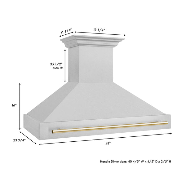 ZLINE Autograph Edition 48" Fingerprint Resistant Stainless Steel Range Hood with Polished Gold Handle (8654SNZ-48-G)