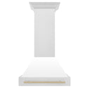 ZLINE Autograph Edition 30" Fingerprint Resistant Stainless Steel Range Hood with White Matte Shell and Polished Gold Handle (8654SNZ-WM30-G)