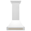 ZLINE Autograph Edition 30" Fingerprint Resistant Stainless Steel Range Hood with White Matte Shell and Champagne Bronze Handle (8654SNZ-WM30-CB)
