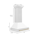 ZLINE Autograph Edition 36" Fingerprint Resistant Stainless Steel Range Hood with White Matte Shell and Polished Gold Handle (8654SNZ-WM36-G)