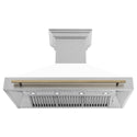 ZLINE Autograph Edition 48" Fingerprint Resistant Stainless Steel Range Hood with White Matte Shell and Champagne Bronze Handle (8654SNZ-WM48-CB)