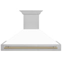 ZLINE Autograph Edition 48" Fingerprint Resistant Stainless Steel Range Hood with White Matte Shell and Champagne Bronze Handle (8654SNZ-WM48-CB)