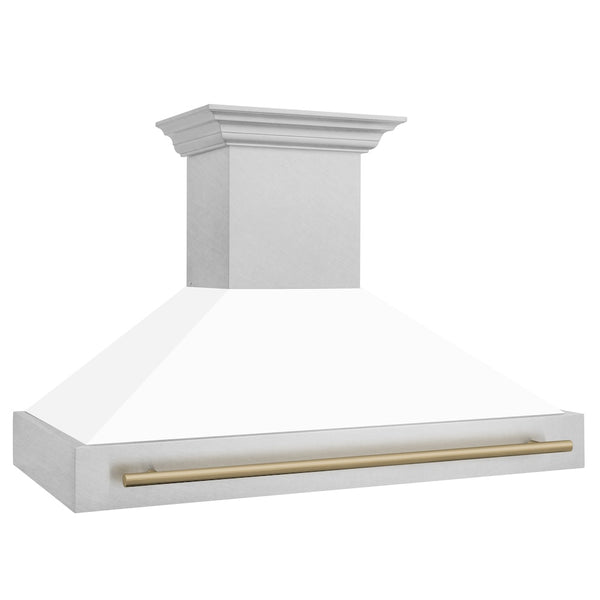 ZLINE Autograph Edition 48" Fingerprint Resistant Stainless Steel Range Hood with White Matte Shell and Champagne Bronze Handle (8654SNZ-WM48-CB)