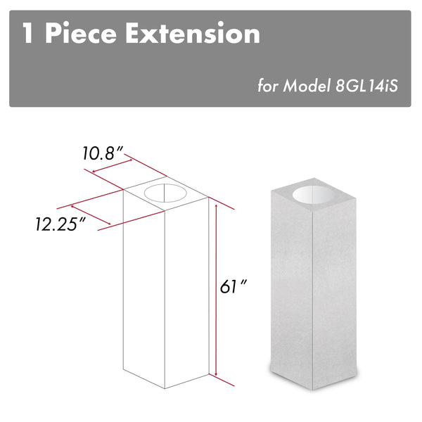 ZLINE 61 in. Satin Stainless Steel Chimney Extension for Ceilings up to 12.5 ft. (8GL14iS-E)