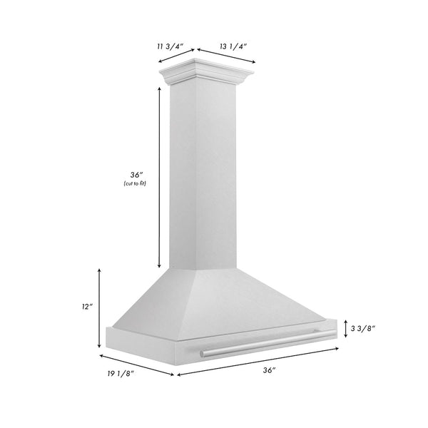 ZLINE 36 in. Autograph Edition Convertible Fingerprint Resistant Satin Stainless Steel Range Hood with White Matte Shell and Matte Black Handle (KB4SNZ-WM36-MB)