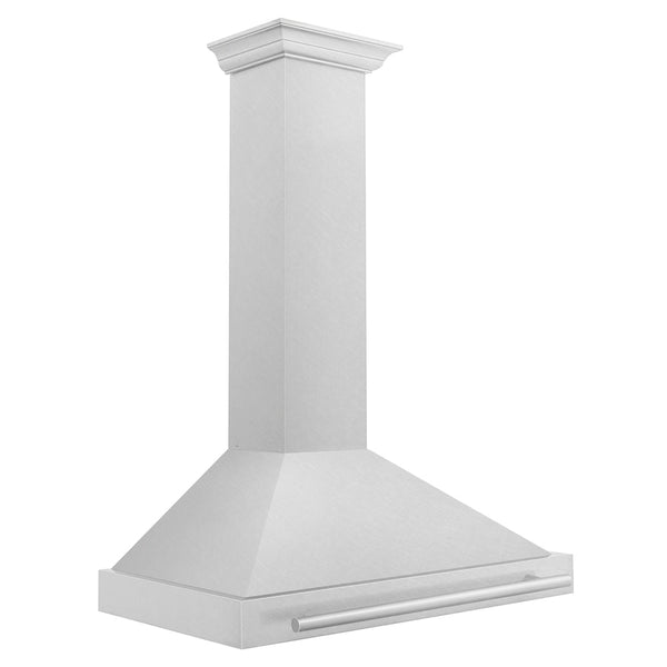 ZLINE 36 in. Autograph Edition Convertible Fingerprint Resistant Satin Stainless Steel Range Hood with White Matte Shell and Matte Black Handle (KB4SNZ-WM36-MB)