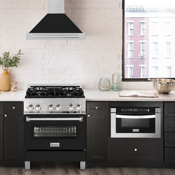 ZLINE 36 in. Convertible Fingerprint Resistant Satin Stainless Steel Range Hood with Black Matte Shell and Stainless Steel Handle (KB4SNX-BLM-36)