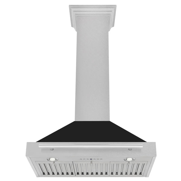 ZLINE 36 in. Convertible Fingerprint Resistant Satin Stainless Steel Range Hood with Black Matte Shell and Stainless Steel Handle (KB4SNX-BLM-36)