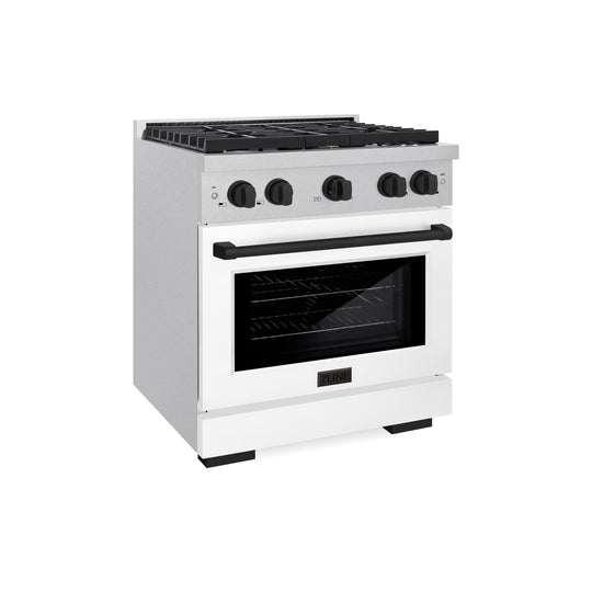 ZLINE Autograph Edition 30 in. 4.2 cu. ft. Paramount Dual Fuel Range with 4 Burner Gas Cooktop and Electric Convection Oven in Satin Stainless Steel with White Matte Door and Matte Black Accents, Open Box-Great Condition