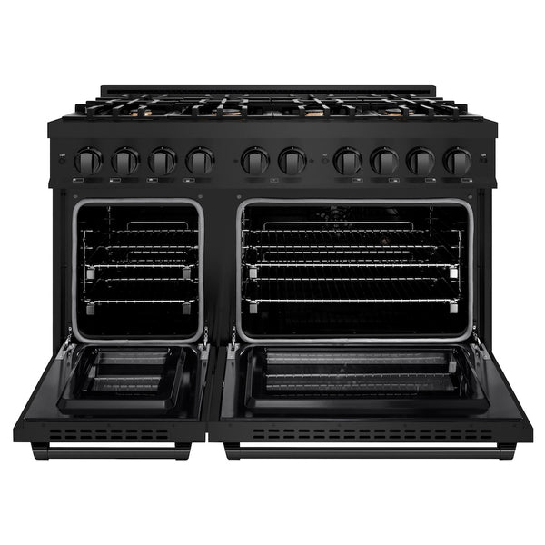 ZLINE 48 in. 6.7 cu. ft. Select Double Oven Dual Fuel Range in Black Stainless Steel with 8 Brass Burners, Open Box-Great Condition