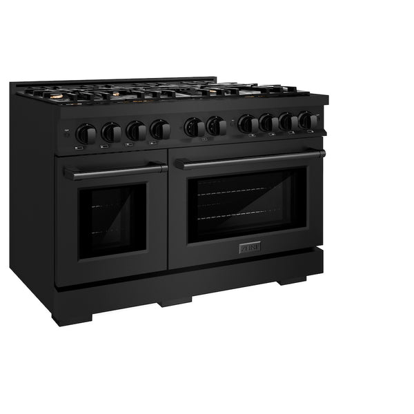 ZLINE 48 in. 6.7 cu. ft. Select Double Oven Dual Fuel Range in Black Stainless Steel with 8 Brass Burners, Open Box-Great Condition