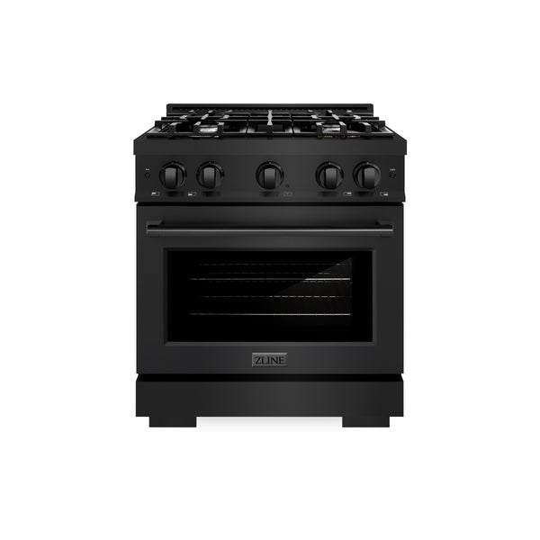 ZLINE 30 in. 4.2 cu. ft. Select Dual Fuel Range with 4 Burner Gas Cooktop and Electric Convection Oven in Black Stainless Steel (HDRB-30)