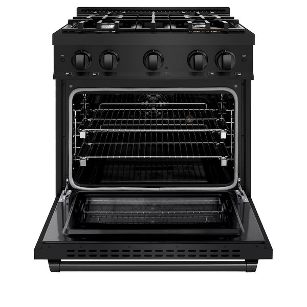ZLINE 30 in. 4.2 cu. ft. Select Dual Fuel Range with 4 Burner Gas Cooktop and Electric Convection Oven in Black Stainless Steel, Open Box-Great Condition