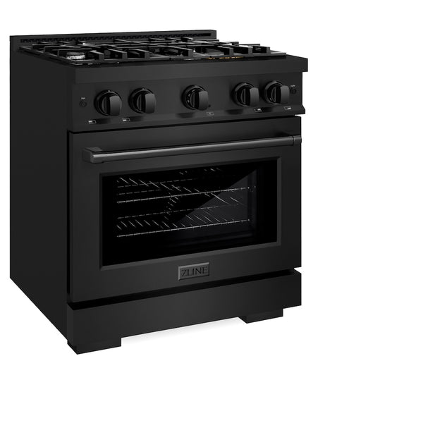 ZLINE 30 in. 4.2 cu. ft. Select Dual Fuel Range with 4 Burner Gas Cooktop and Electric Convection Oven in Black Stainless Steel, Open Box-Great Condition